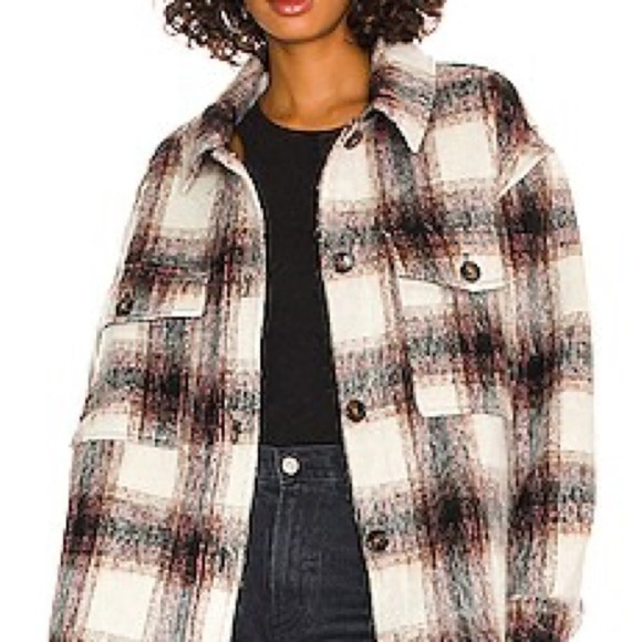 NWT Sanctuary Jacket Medium Town Flannel Shacket Plaid Pink Brown Oversized - Picture 8 of 16